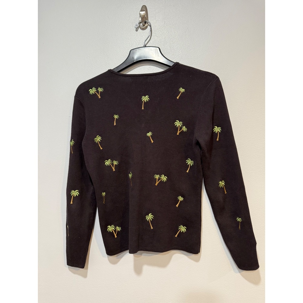 Eagles Eye Women's Brown Cotton Palm Tree Embroidered Cardigan Sweater‎ Size M